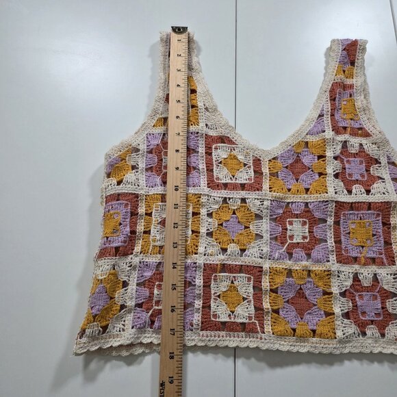 Rebellion Again Crocheted Top Women L Granny Square Sleeveless V Neck Crop Boho - Picture 7 of 14